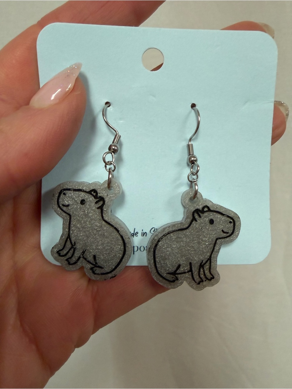 Silver Capybara Small Pet Earrings - Cute Capybara Dangle Earrings
